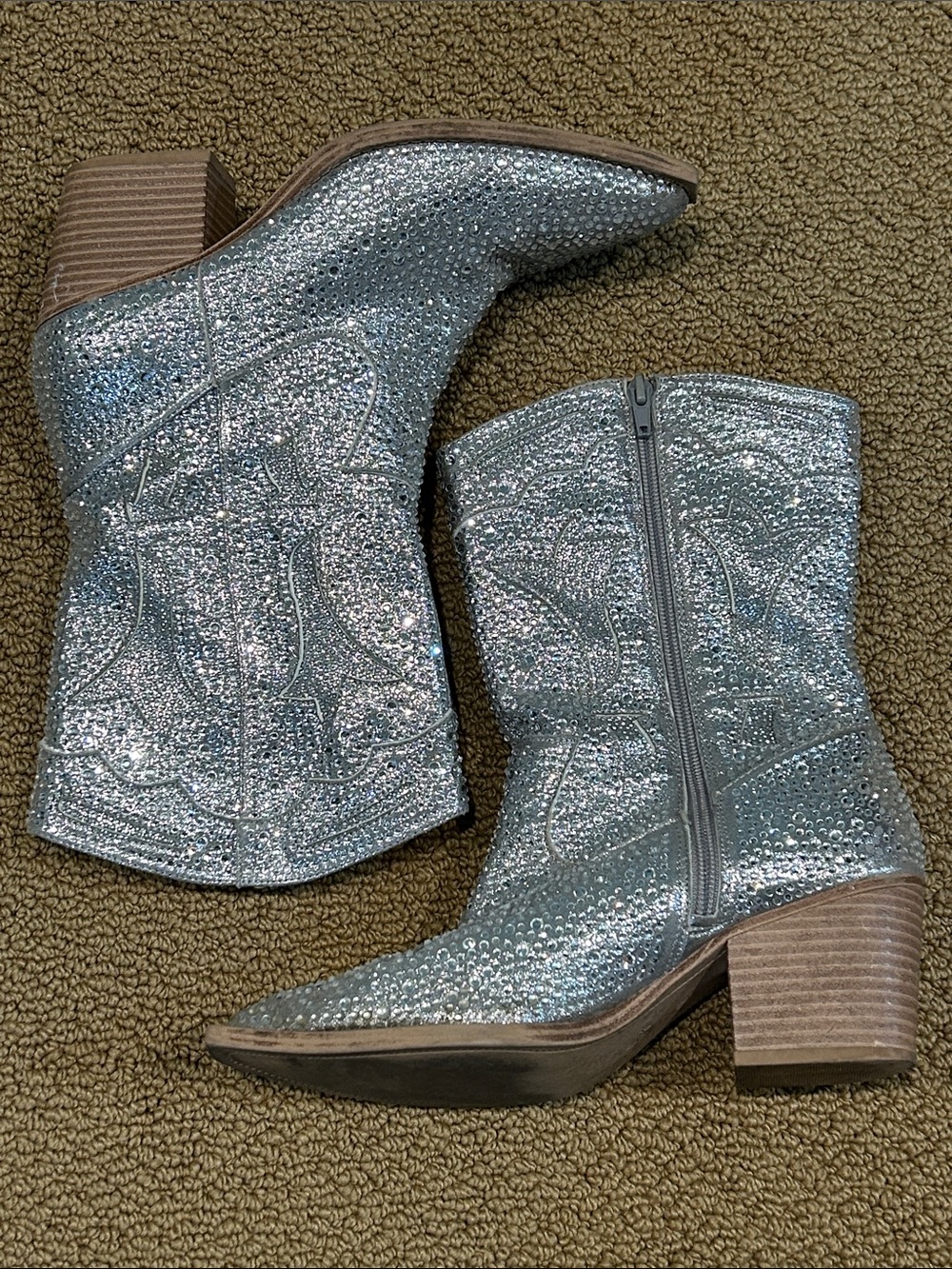 Crown Vintage Starry Cowboy Boots size 8 Mid Calf Silver Rhinestones Western - Picture 4 of 14